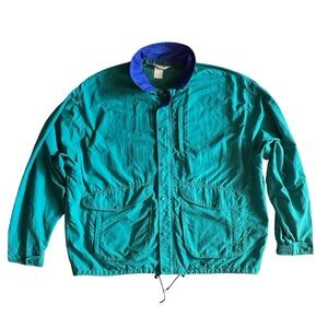 USA-Made L.L. Bean Men’s Nylon Shell Jacket –90s– Teal/Blue – Size XL